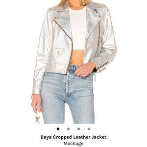 Mackage Baya Cropped Leather Jacket S Hologram